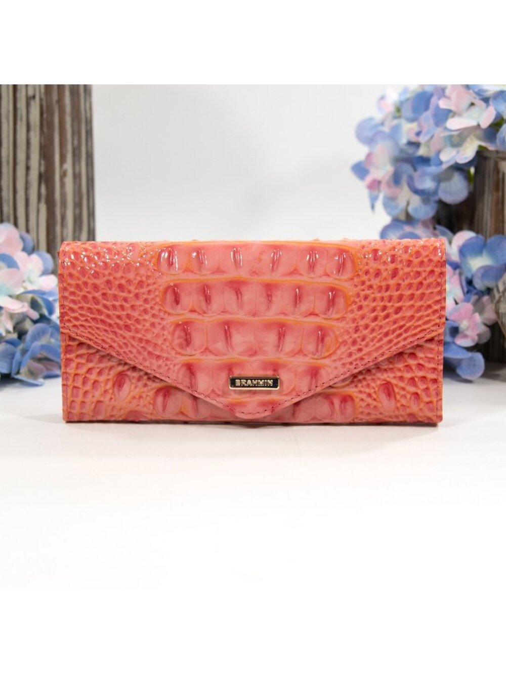 Brahmin Coral Snapdragon Melbourne Leather Veronica Trifold Wallet NWT